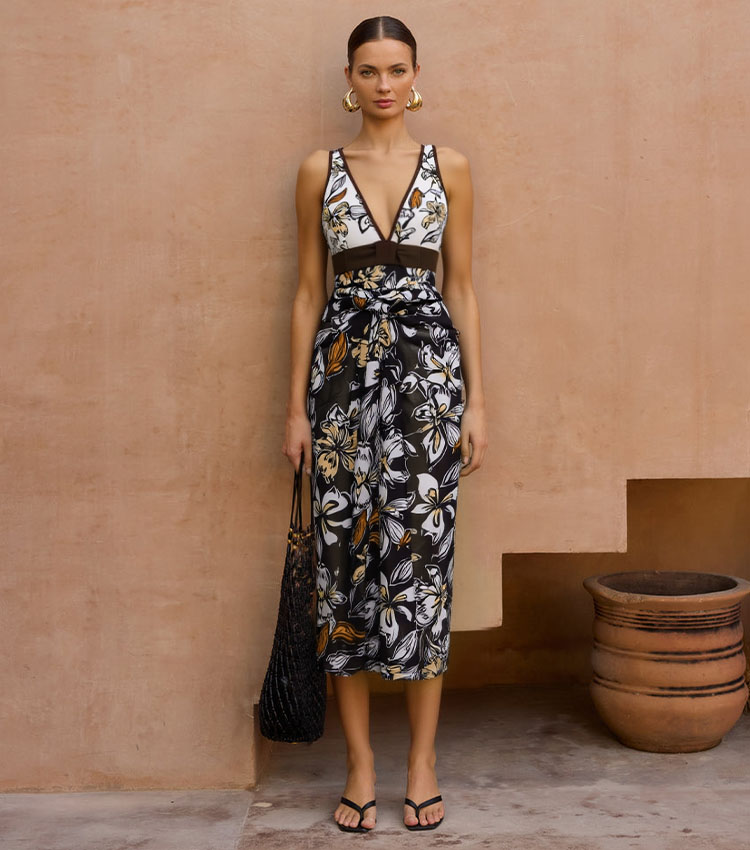 Bowknot Decor Printed Swimsuit Set(s)